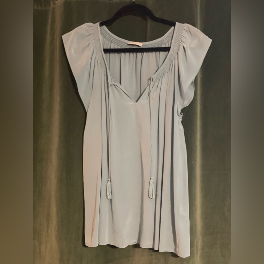 Joie Cotati Silk Split Top in Light Teal